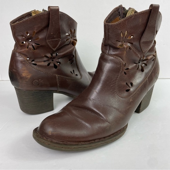 Born Ivy Brown Leather Daisy Cutout Heeled Western Boot - Picture 3 of 17